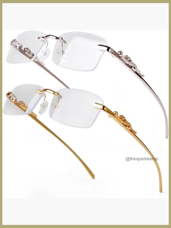Rimless Rectangle Sunglasses Women Men Gold Metal Frameless Square Transparent main image 3